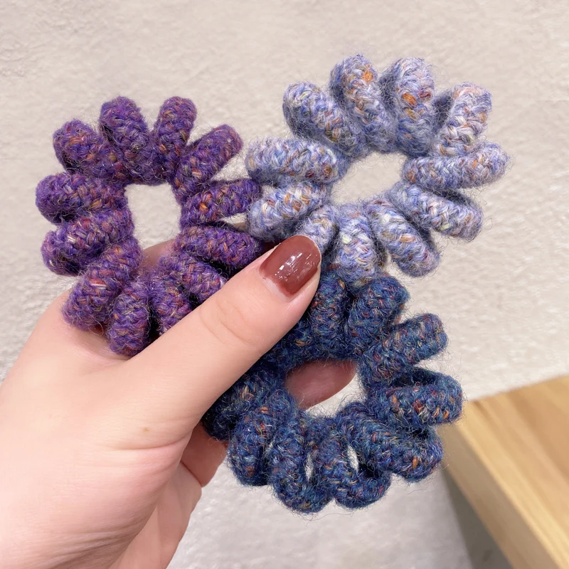 AccMax Winter Furry Chenille Telephone Wire Hair Tie Large Size Spiral Shape Rubber Elastic Hair Band Women Accessories images - 6