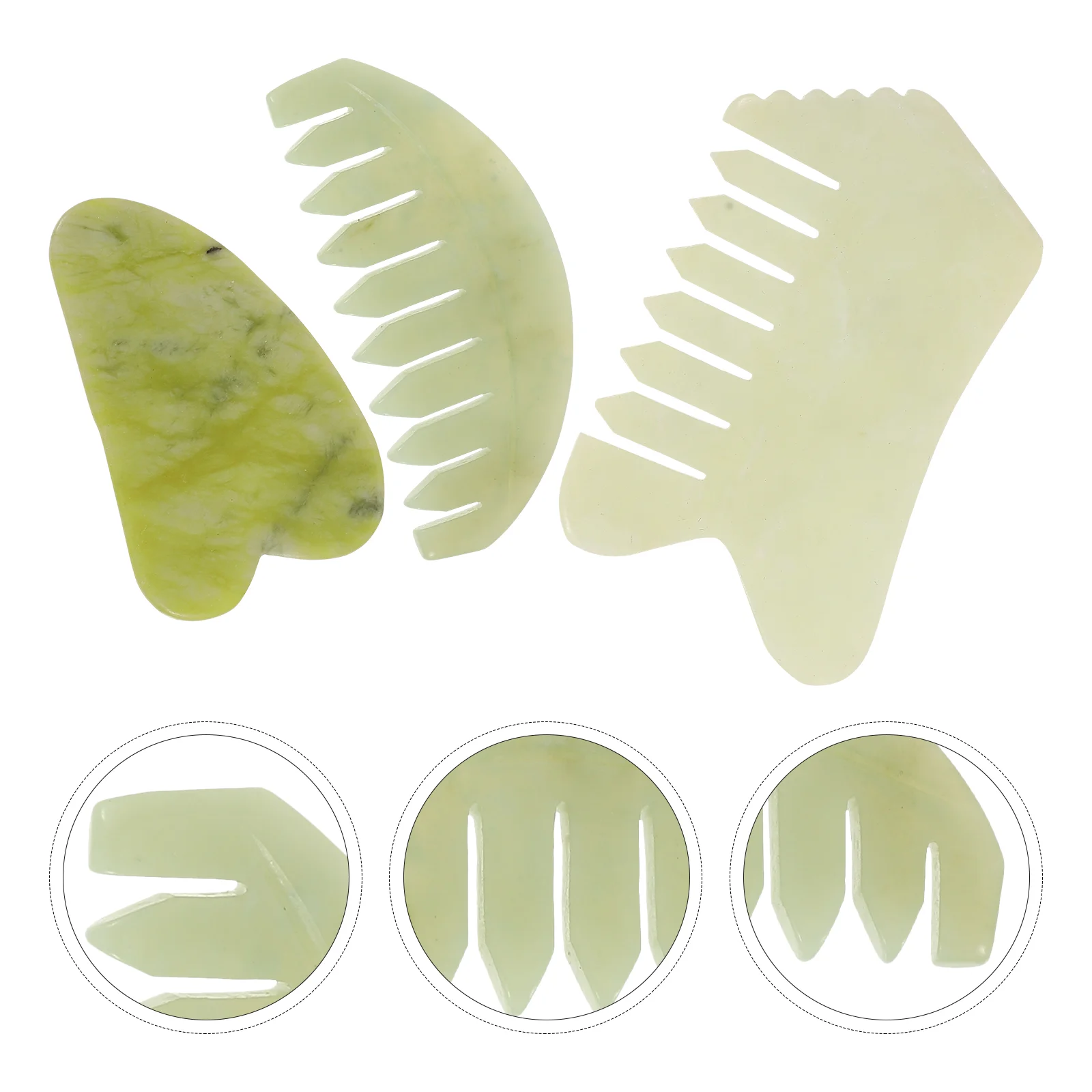

3pcs Jade Stone Combs Guasha Board Facial Scalp Scraping Combs