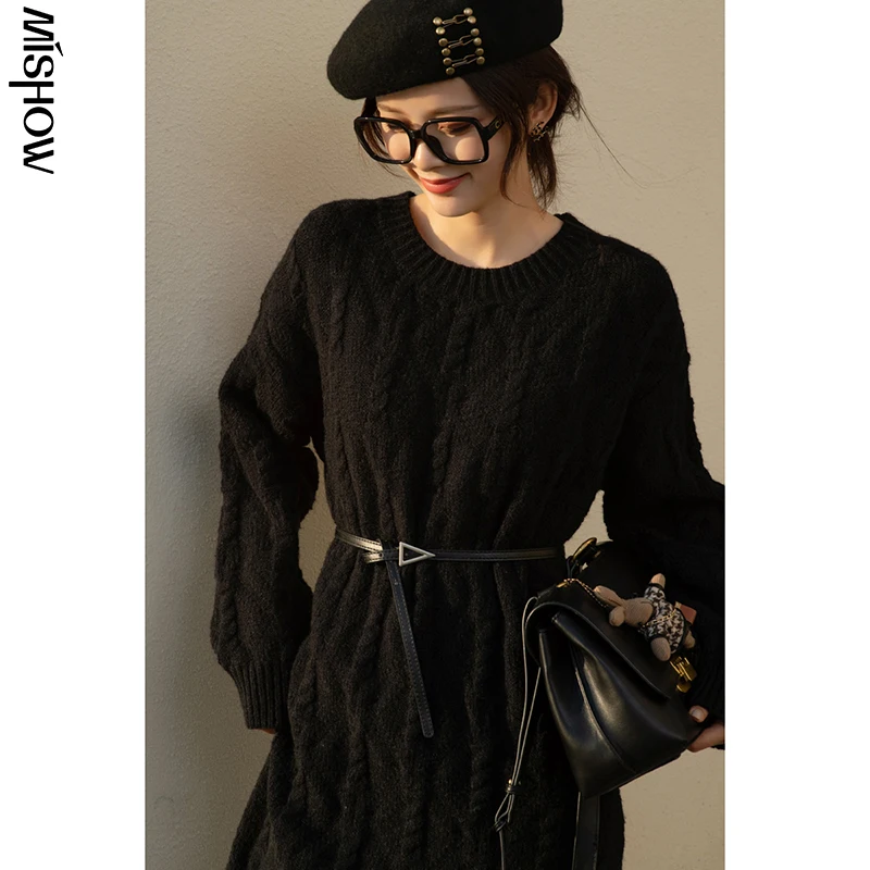 : Для 2020 зимние платья для женщин свободного покроя открытый вязаный платье а