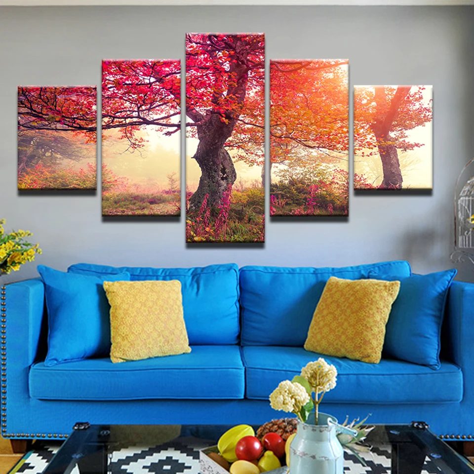 

Canvas Painting Wall Art HD Prints 5 Pieces Maple Forest Home Landscape Bedroom Decor Modular Framework Pictures Artwork Poster