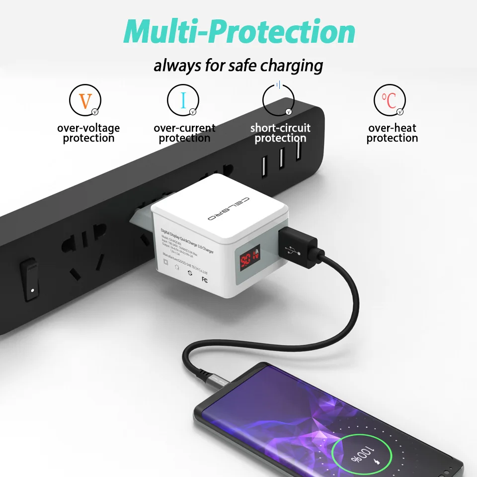 Светодиодный дисплей настенное зарядное устройство адаптер быстрая зарядка 3 0