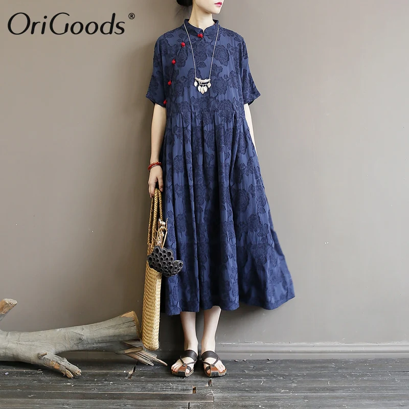 Женское длинное платье в китайском стиле OriGoods летнее однотонное красное