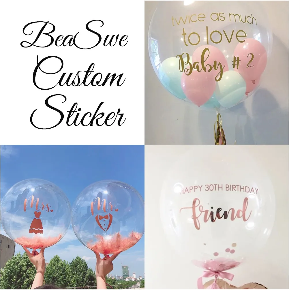 

(Just Sticker)1pc Matt Rose Gold Custom Sticker Wedding Happy Birthday Party DIY Name Valentine's Day suit for 18/24" balls