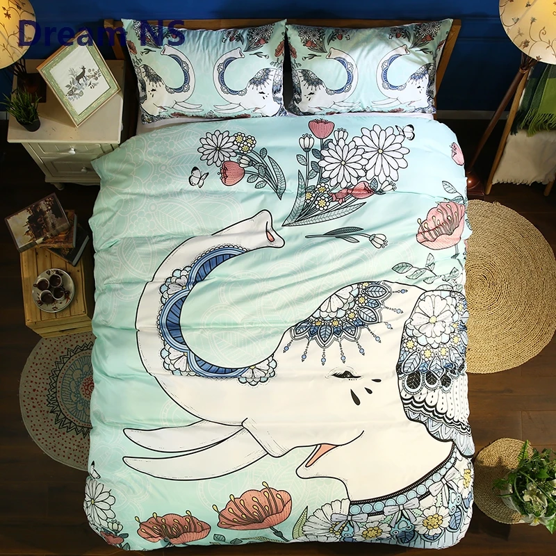

AHSNME Garden Elephant Bedding Set Floral Mandala Duvet Cover Indian Tribal Bed Linings Adults Bed Set Hippie Gypsy Bedspread