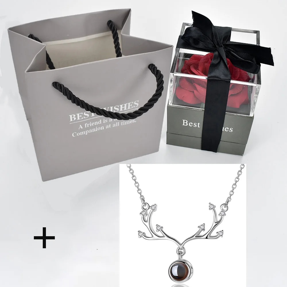 box with necklace 18 Unfade цветок Роза шкатулка с сюрпризом 100 языков я люблю тебя ожерелье необычный подарок для матери подруги - Цвет: box with necklace 18