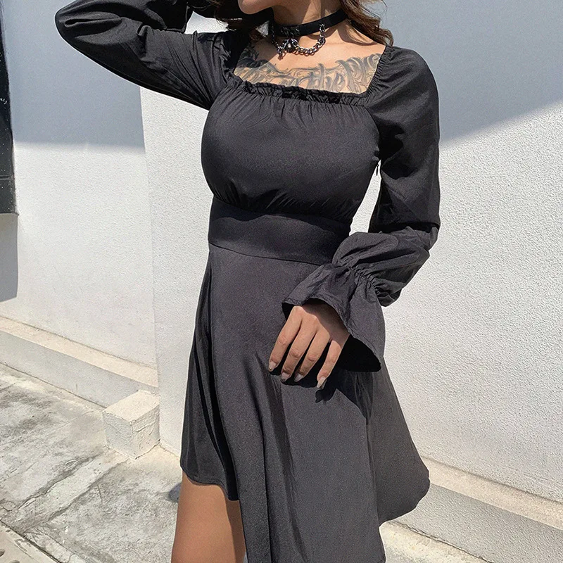 SWEETKAMASpring/осеннее женское платье с длинными рукавами в стиле ретро квадратным