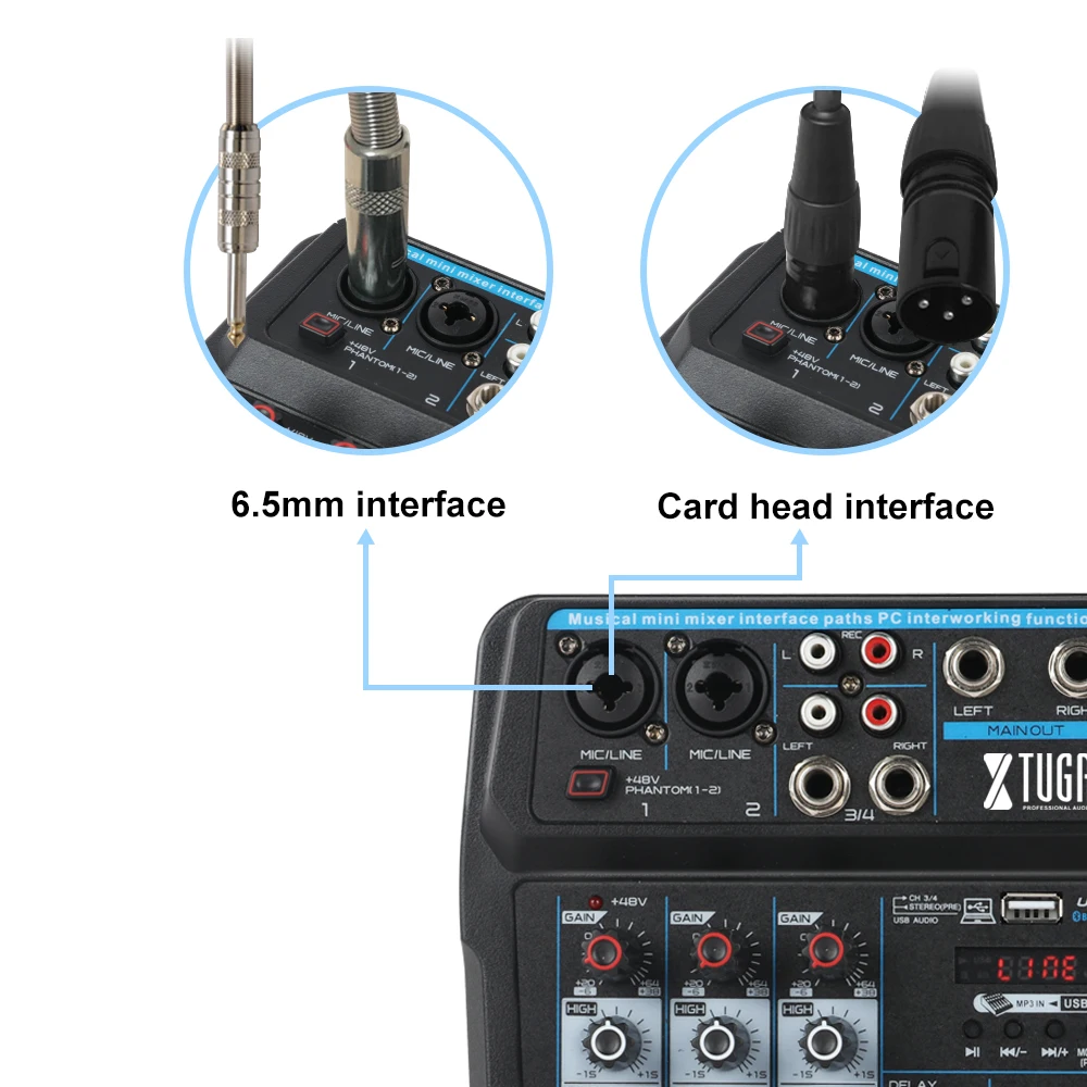 XTUGA 4 Channel Mini Mixer Audio DJ Console with Sound Card USB 48V Phantom Power for PC Recording Singing Webcast Party | Электроника