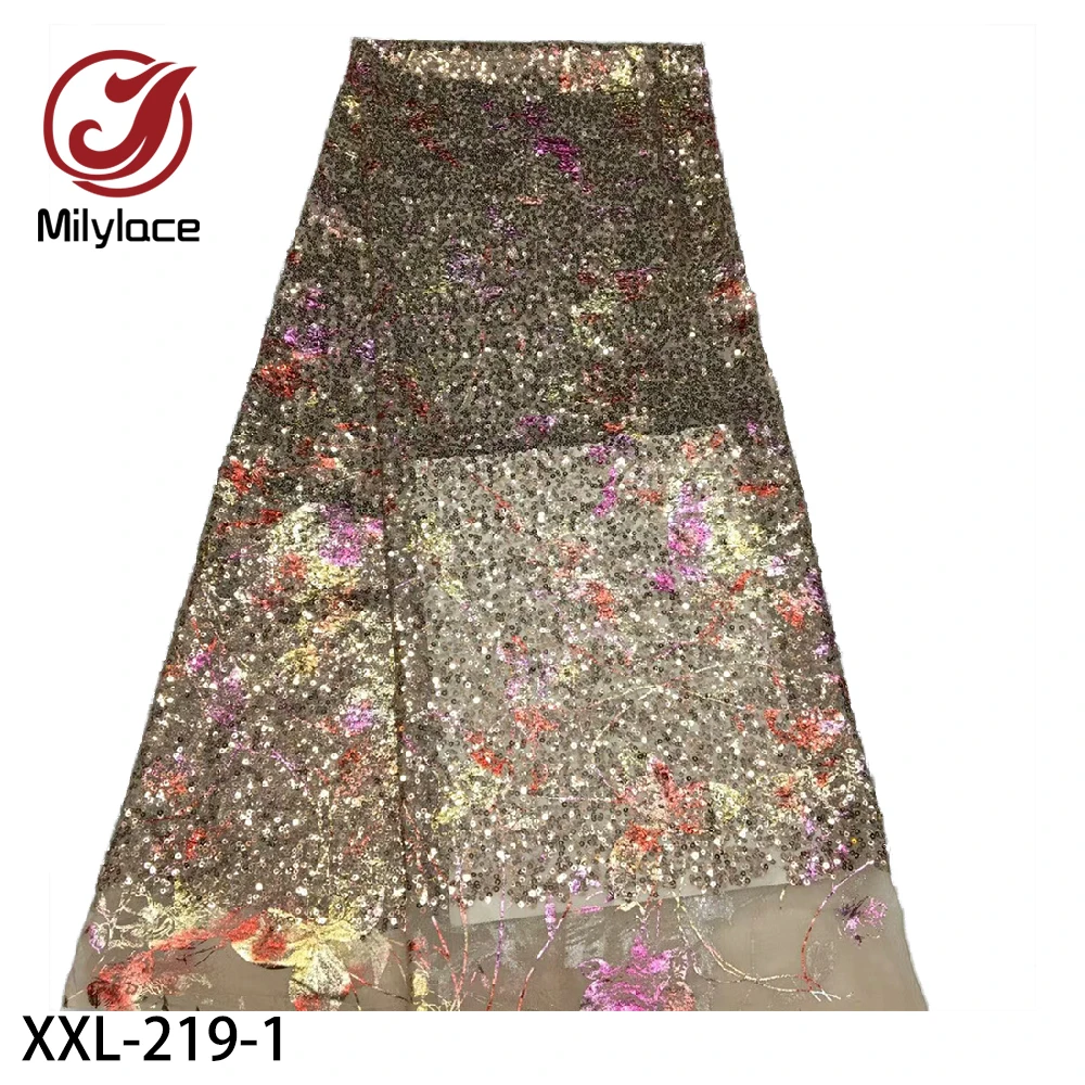 Африканская кружевная ткань с блестками вышитая Высококачественная сетчатая 5