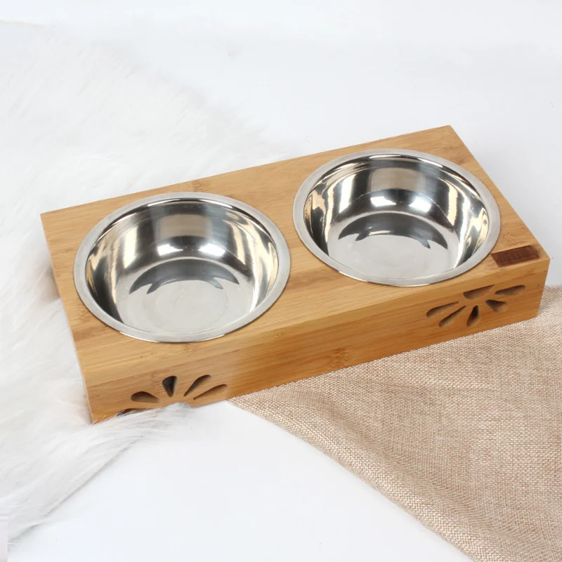 

Bamboo Pet Bowl Rack Ceramic Stainless Steel Dog Bowl Single Bowl Double Bowl Large Bamboo Rack Bowl Dog Bowl Pet Bowl
