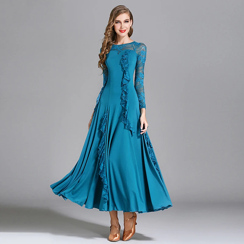 Бальные платья для танцев с длинным рукавом Кружевное женское платье фламенко