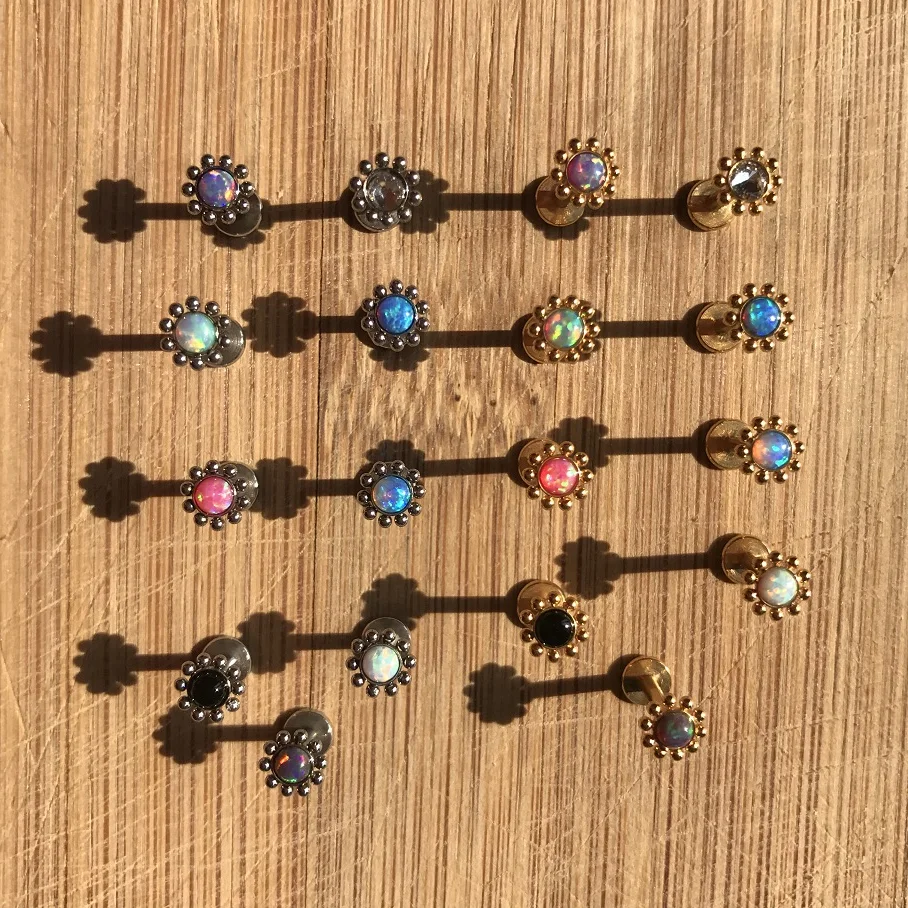 Лабрет кольца Нержавеющая сталь 16G Внутренняя резьба опал цветок Trinity пупка