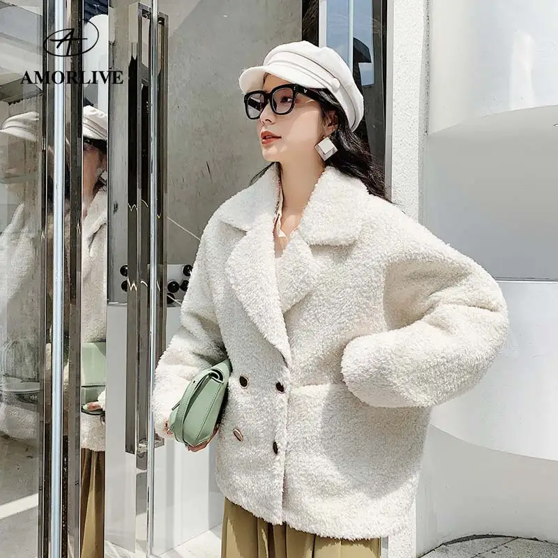 Женская шерстяная куртка AMOR LIVE Зимняя Толстая теплая элегантное двубортное
