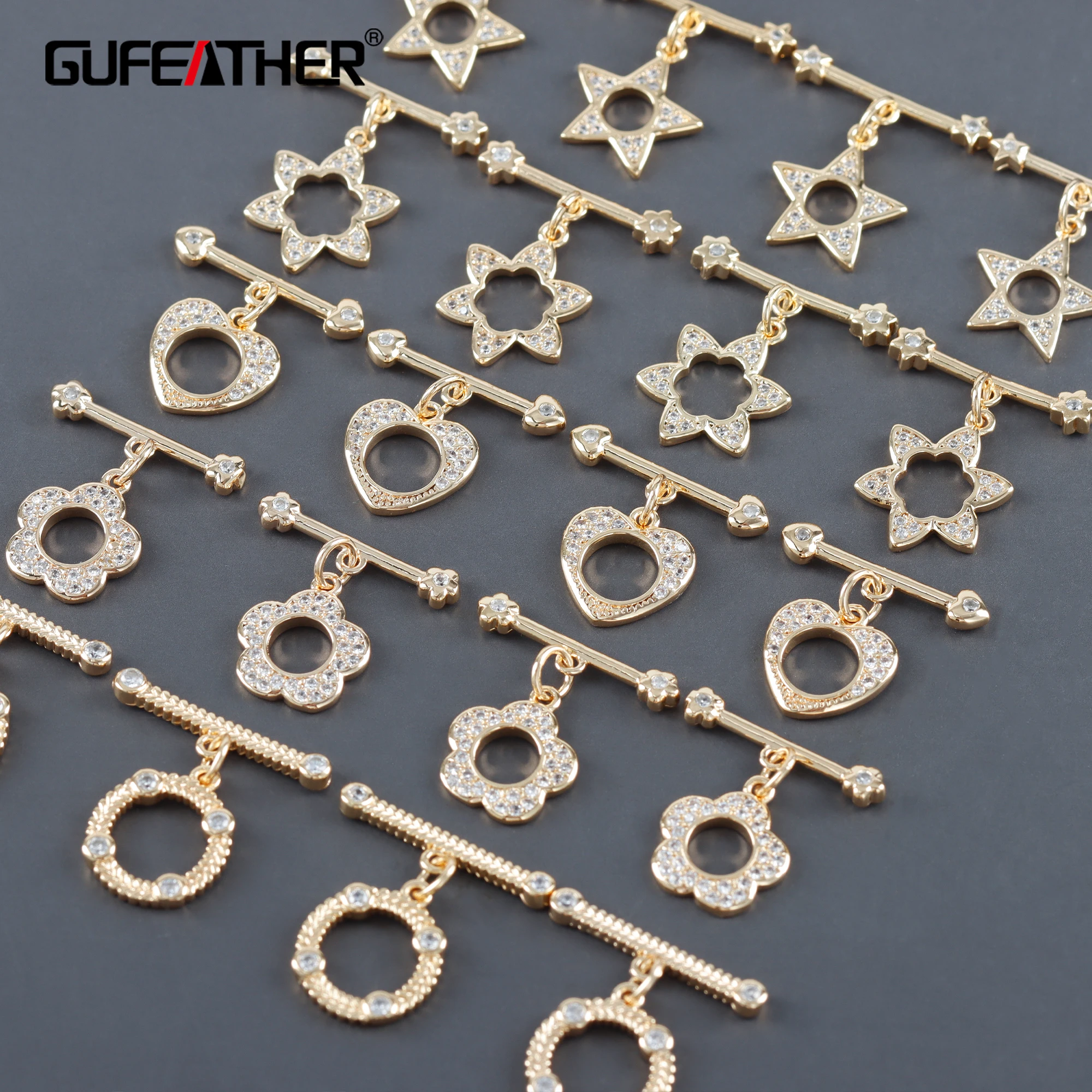 GUFEATHER M1112,jewelry accessories,ot clasp,18k gold plated,copper,zircons,nickel free,chain connector,jewelry making,6pcs/lot