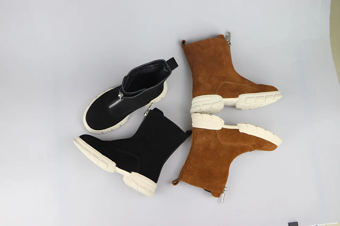 Замшевые кожаные сапоги для маленьких девочек принцессы до середины икры модные