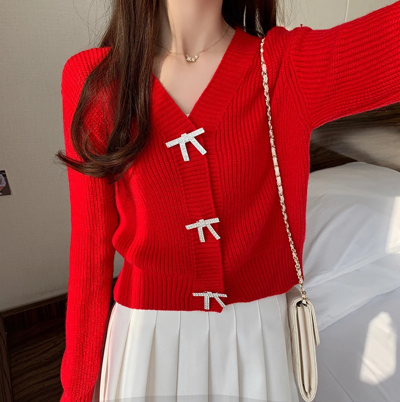 

Women's Knitted Cardigans Fashion Solid Single Breasted Long Sleeve Loose Top Casual Sweater V Neck Female Tops Blouses