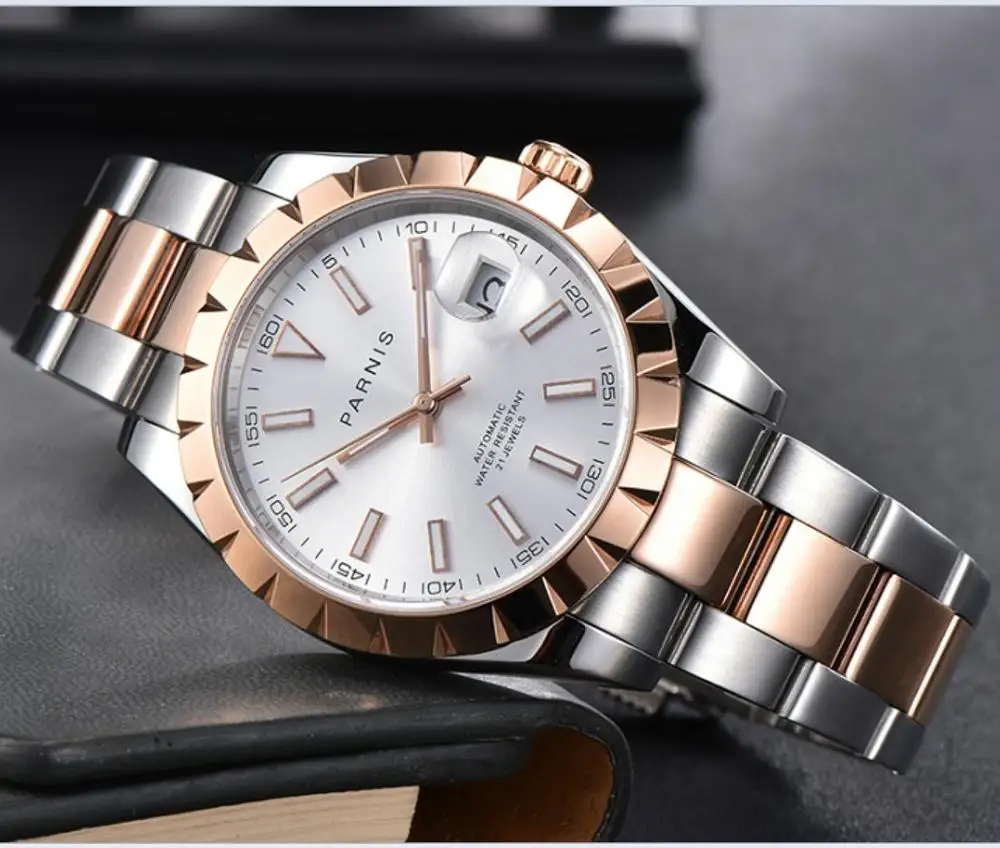 

PARNIS 40mm 21 jewels Automatic Self-Wind mechanical movement men's watch sapphire glass luminous Mechanical watches GR120-2