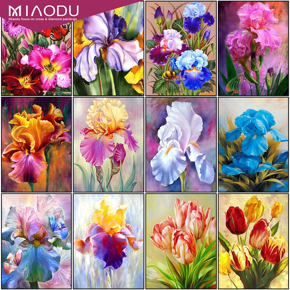 

Miaodu Diamond Painting 5D Diamonds DIY Flower Cross Stitch Round Drill Embroidery Colorful Handmade Home Room Wall Decor