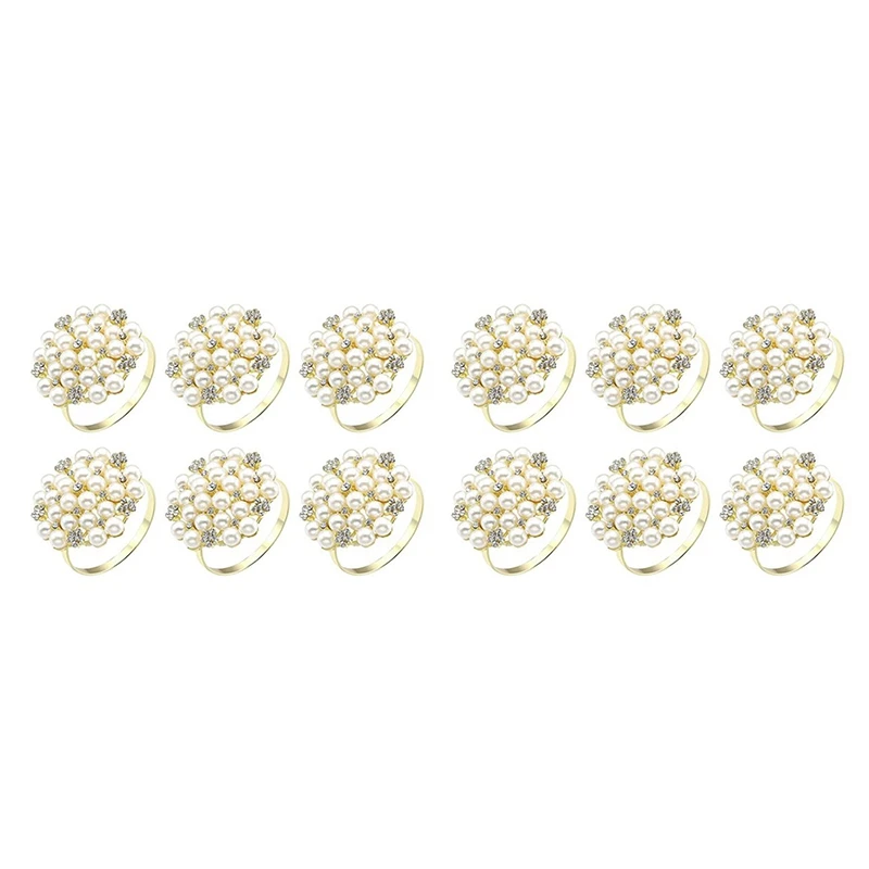 

12Pcs Pearl Flower Rhinestone Napkin Rings,Napkin Serviette Buckle Holder for Wedding Christmas Party Dinner Table Decor