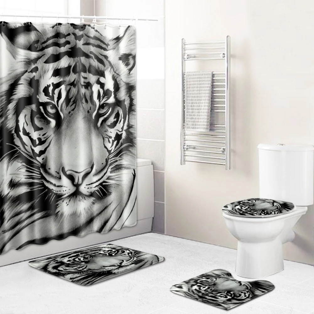 4 шт./компл. дикое животное тигр душ Шторы коврик для ванной Ванная комната Туалет