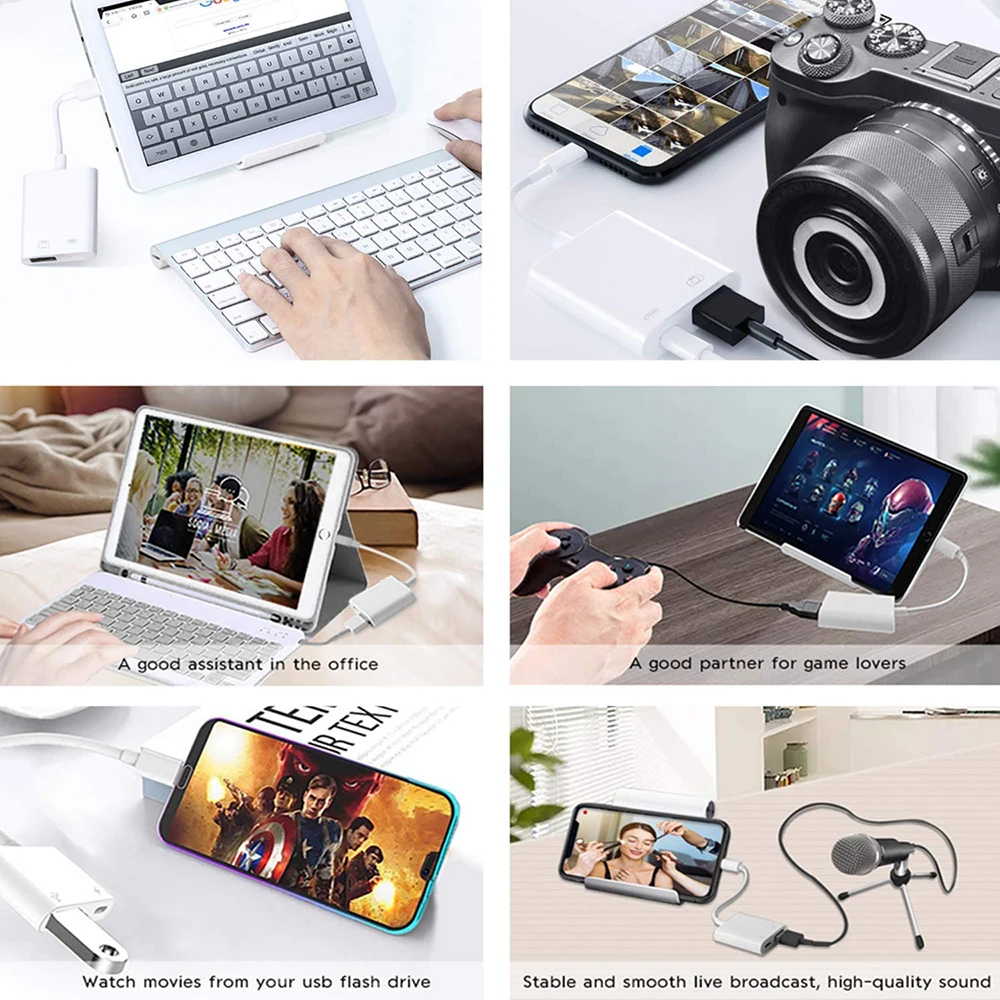 Адаптер OTG USB для Lightning конвертер MIDI фортепианная клавиатура адаптер камеры iPhone 12