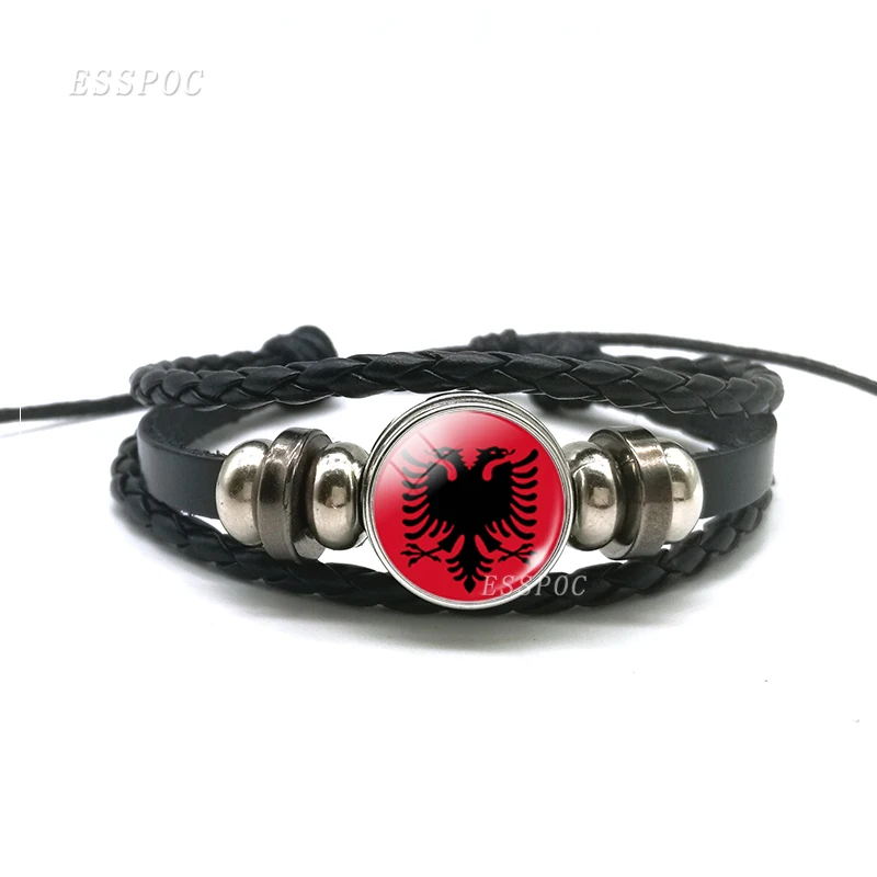 Многослойный черный плетеный браслет с кабоoch флагом стеклом армией Нигерией