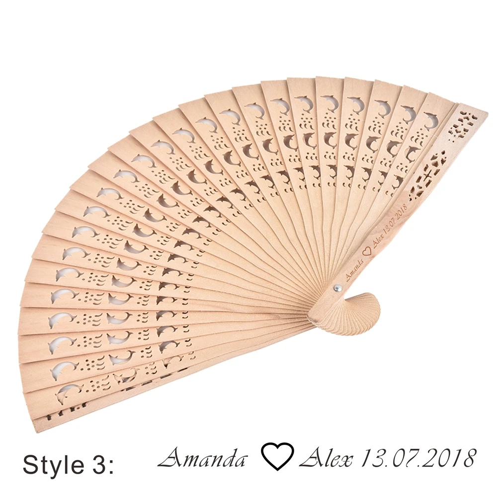 50 шт. Персонализированная гравировка на дереве складной ручной вентилятор