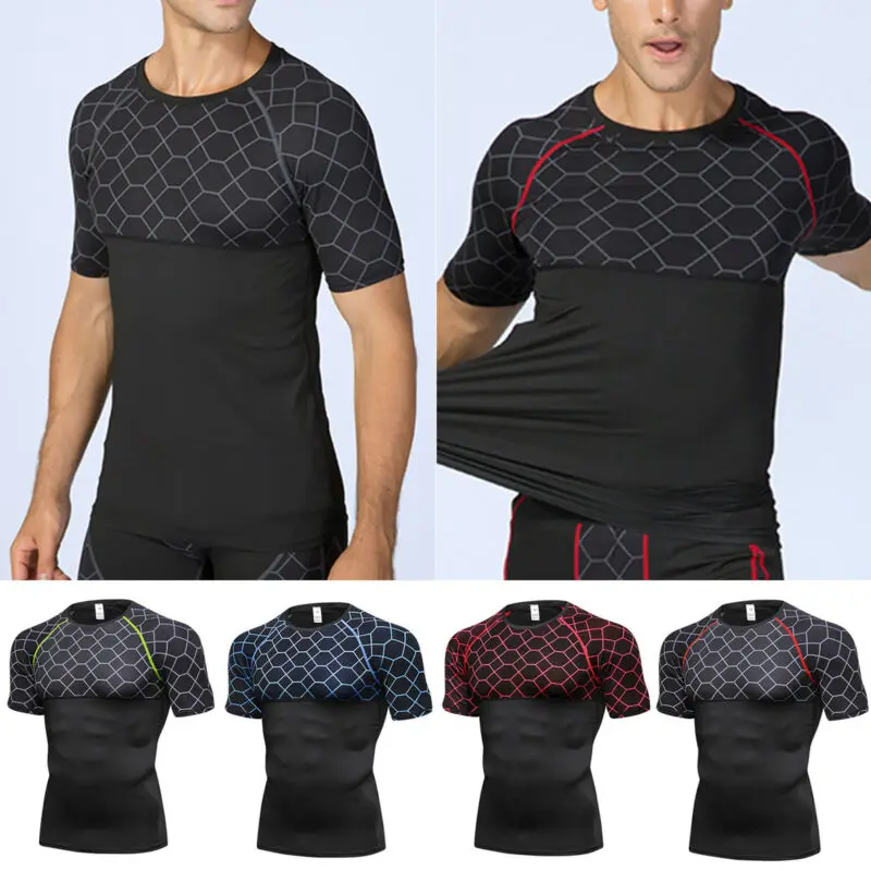 

Men Compression Tops Short Sleeve Fitness Sport T-shirt Gym Tee Under Base Layer