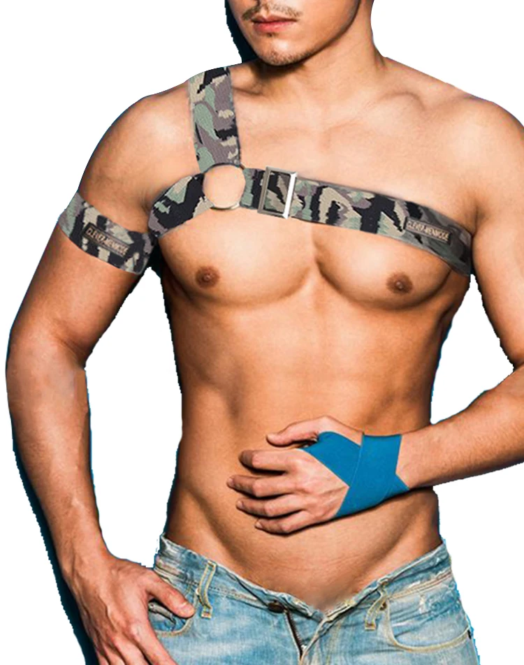 

Harnas Lingerie Body Borst Mannen Schouder Bondage Bandjes Sexy Elastische Kostuum Erotische Hombre Prestaties Of Arm Band Verst