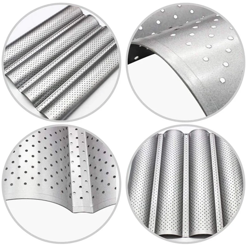 2-Piece French Bread Baking Pan Non-Stick Perforated Rectangular 4 Wave Wavy Leaf Mold |
