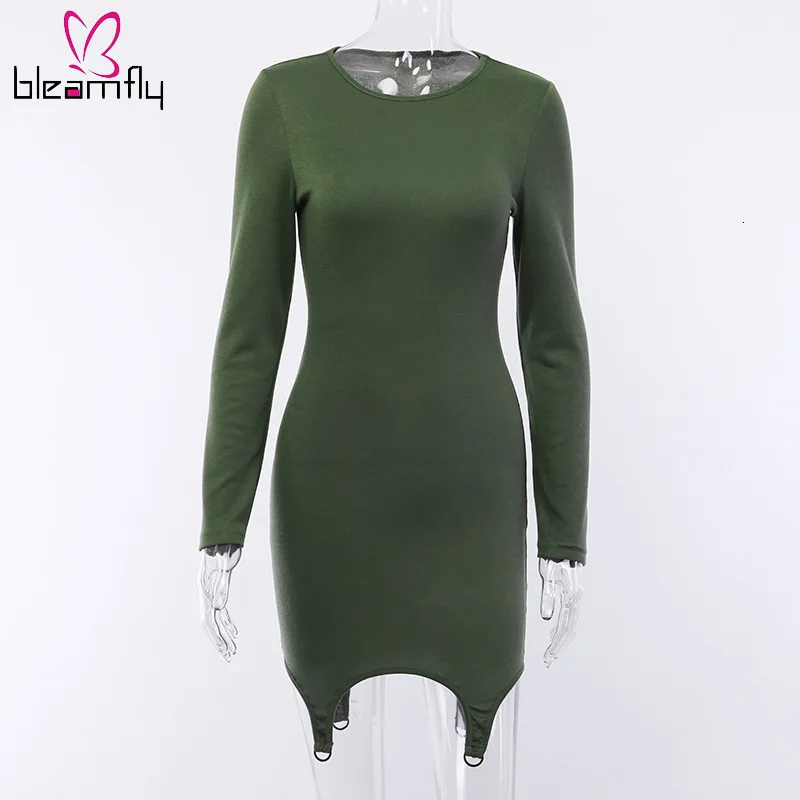 Новинка Осеннее женское однотонное платье с круглым вырезом и длинным рукавом