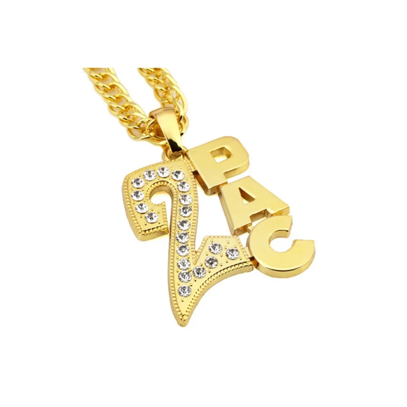 Модные Позолоченные мужские хип-хоп Стразы 2PAC ожерелье с 3" дюймовой кубинской цепочкой кулон для мальчиков и девочек