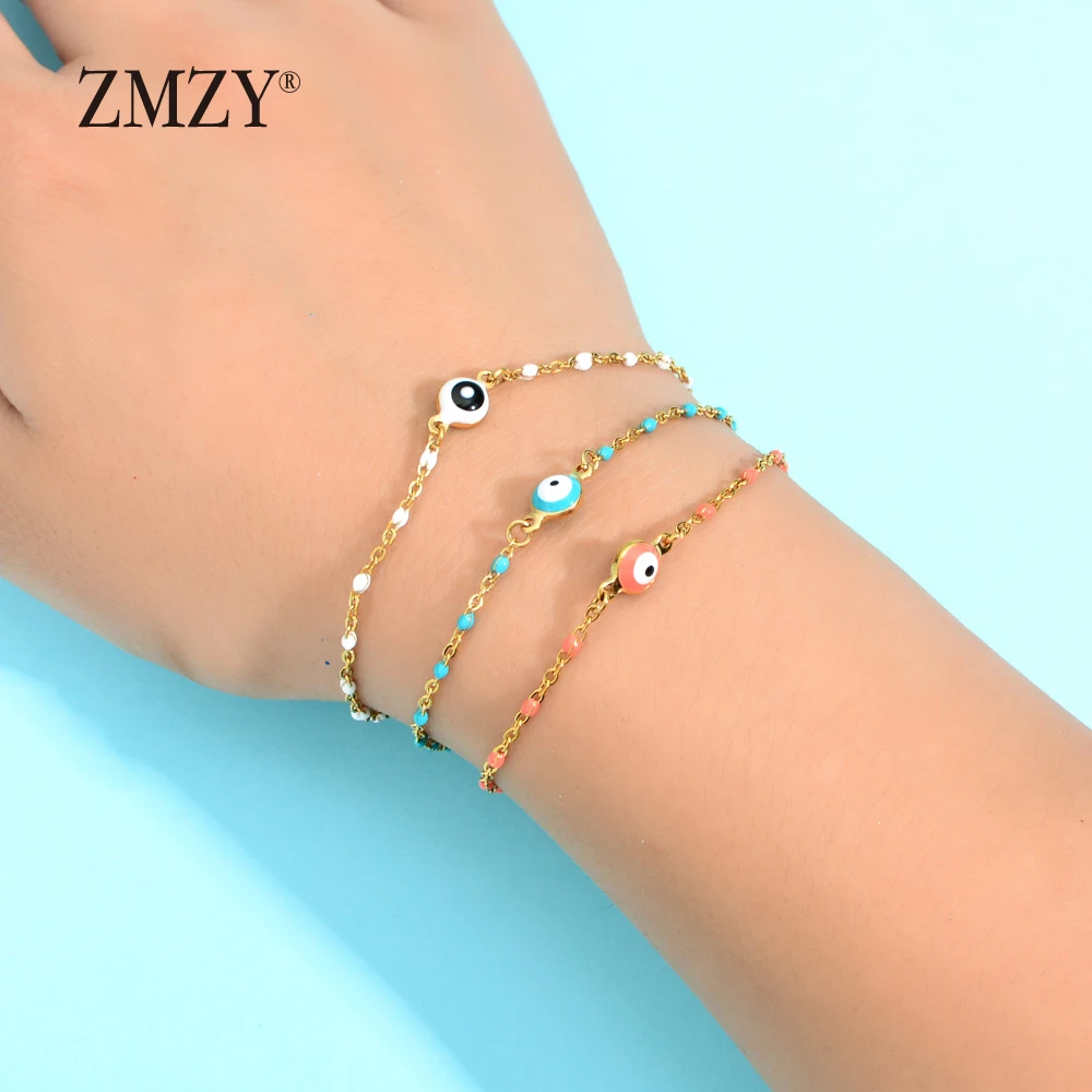 ZMZY тонкая цепочка милые турецкие глаза красочный регулируемый браслет с бусинами браслеты дружбы для женщин ювелирные изделия из нержавеющей стали