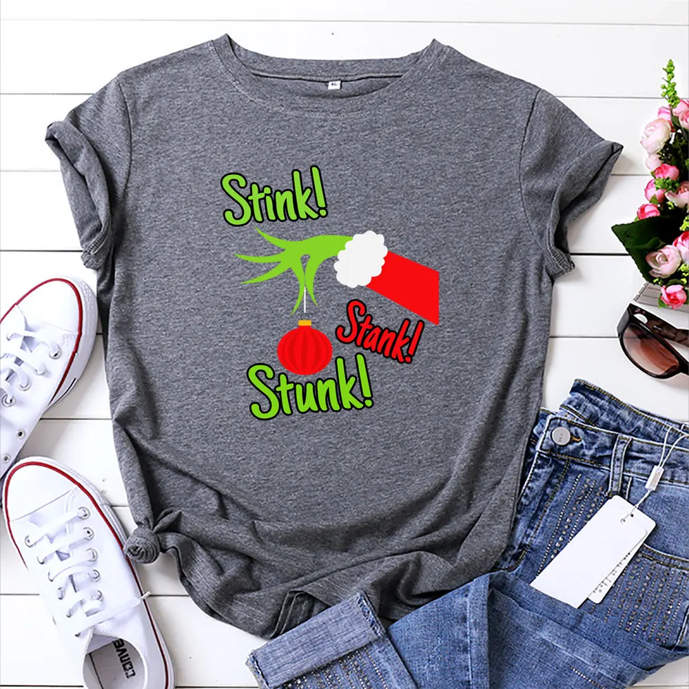 Cute Letter Grinch Ladies Top Female Harajuku Graphic Printed Short Sleeve Christmas Clothes Funny Cartoon Women T Shirt images - 6