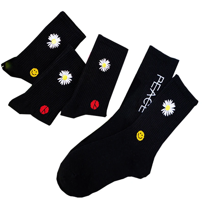 Модные Хлопковые женские носки с принтом корейские брендовые вышитыми