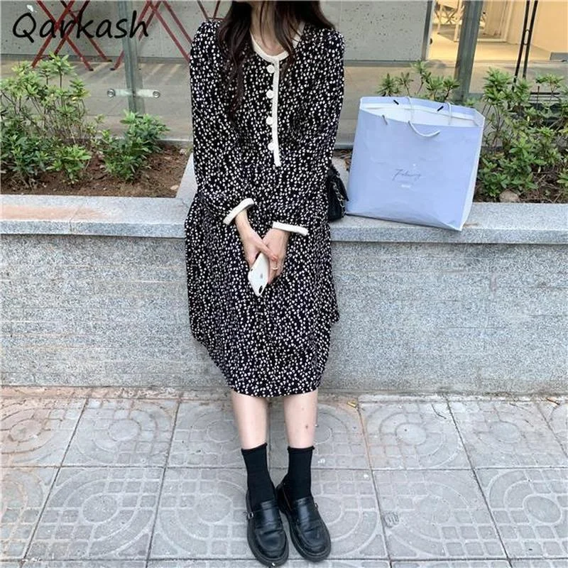 

Floral Dress Women Retro Spring Elegant Temperament Design Femme Holiday Casual Tender Vestidos Button Soft College Mid-calf New