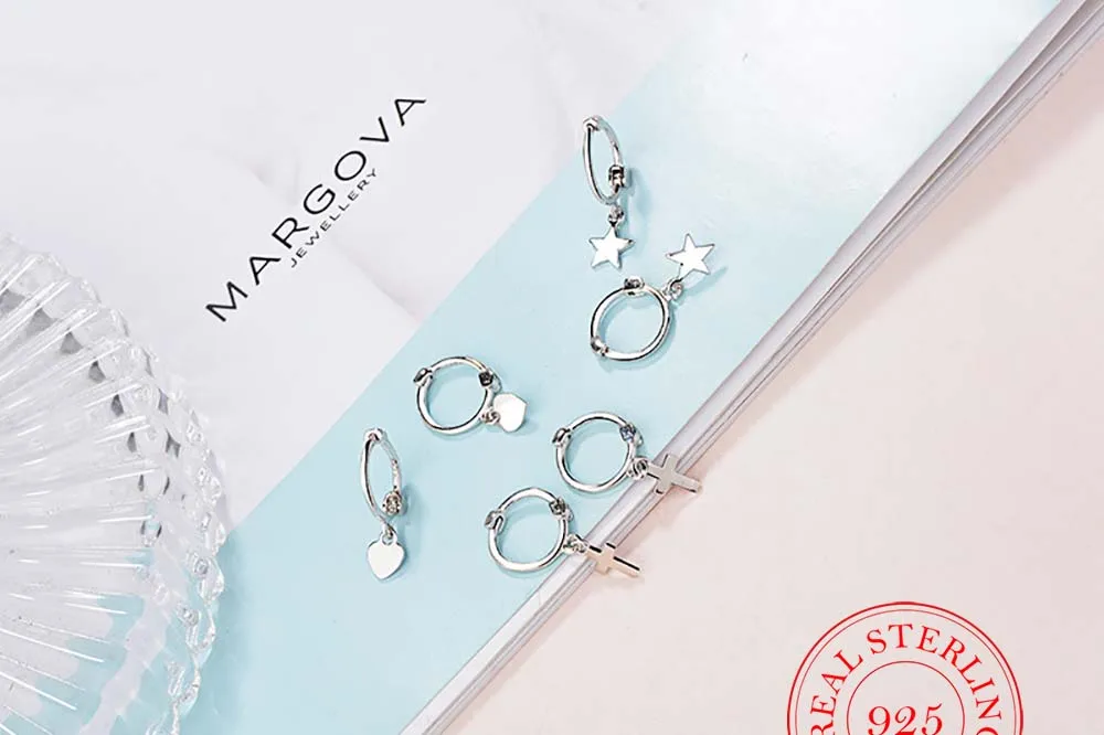 

Punk Style 925 Solid Sterling Silver Cross Heart Star Charm Cute Drop Earrings for Women Party Accessories pendientes Brincos