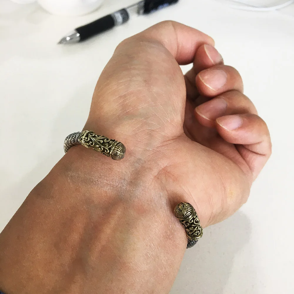 Настоящий твердый 925 пробы серебряный Ретро браслет с веревочкой для мужчин