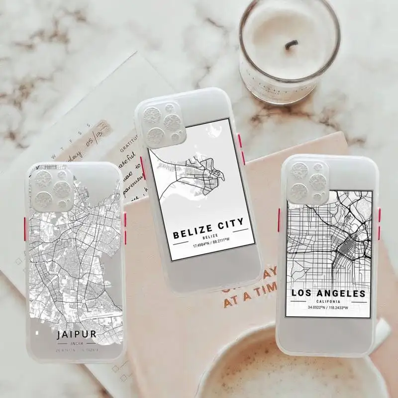 

Ins Travel Country Sketch Exclusive City Map Phone Case For iPhone 12 11 Mini Pro XR XS Max 7 8 Plus X Matte transparent