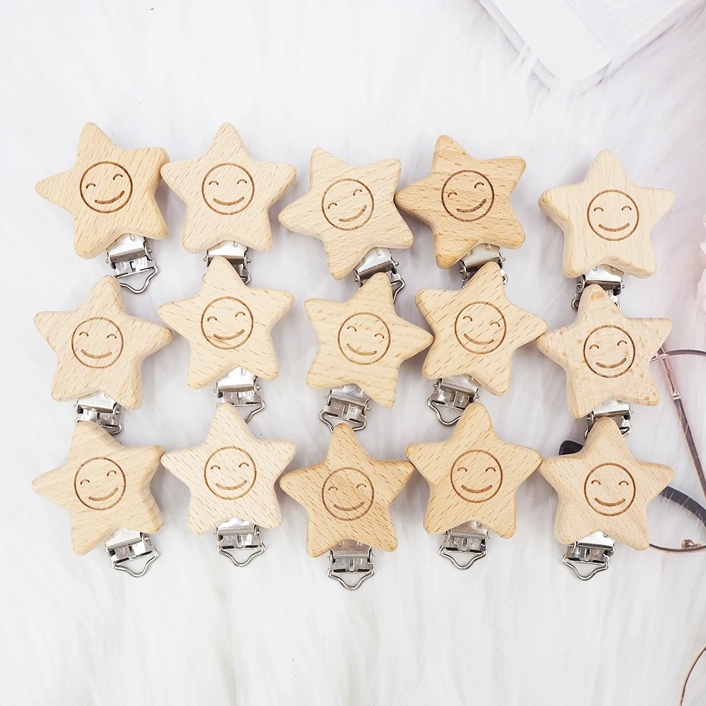 Chenkai 5PCS Wooden Bear Car Heart Bird Elephant Round Star Clips BPA Free For DIY Baby Nature Pacifier Chain Gifts - купить по