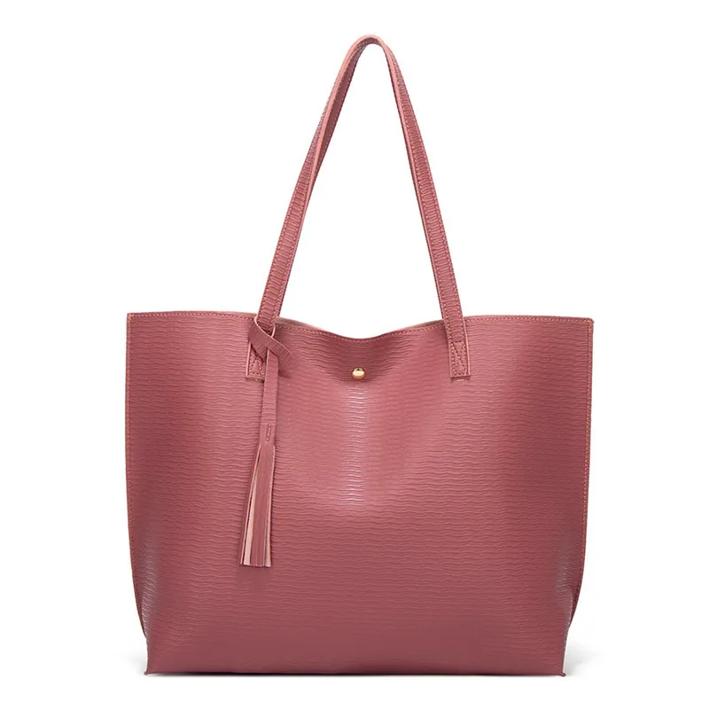 

2021 New Women Girls Pure Color Tassels Large Capacity Shoulder Bag Female Shopping Handbag Shoulder Tote Bag Sac a Main Femme