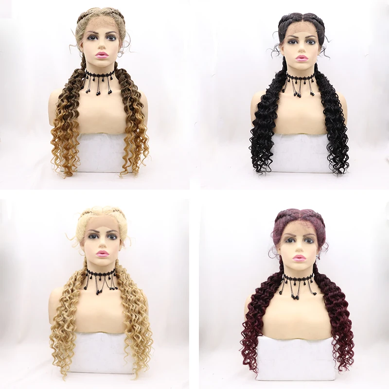 Braided Lace Front Wigs Crochet Braids Blonde Black Glueless Cornrow Curly Braiding Hair Knotless Briaid Pre Plucked For Women