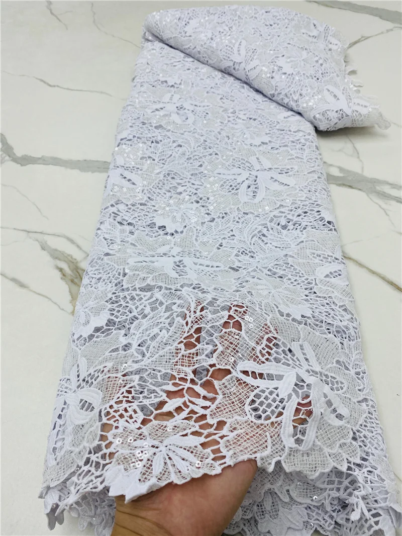 

PGC Белая французская молочная шелковая гипюровая кружевная ткань 2021 Высококачественная нигерийская африканская кружевная ткань с блестка...