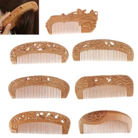 8styles natural peach wood bamboo wood healthy no static massage hair wooden comb health care new design wood comb