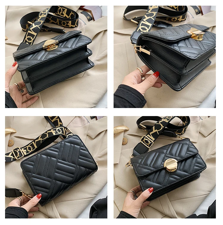 

Queenie Fashion Bag Knitted V Elegant PU Leather Camera Bag Square Bag Flap Cross body Shoulder Bag For 2021 Luxury Design