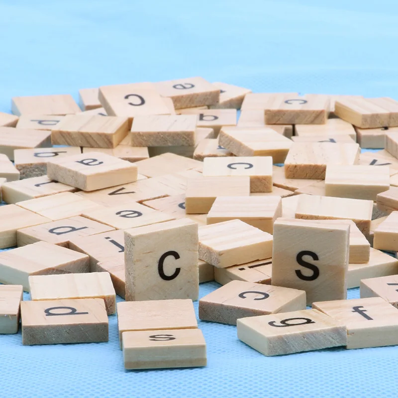 

100 Wooden Alphabet Tiles Black Letters Wood Scrapbooking