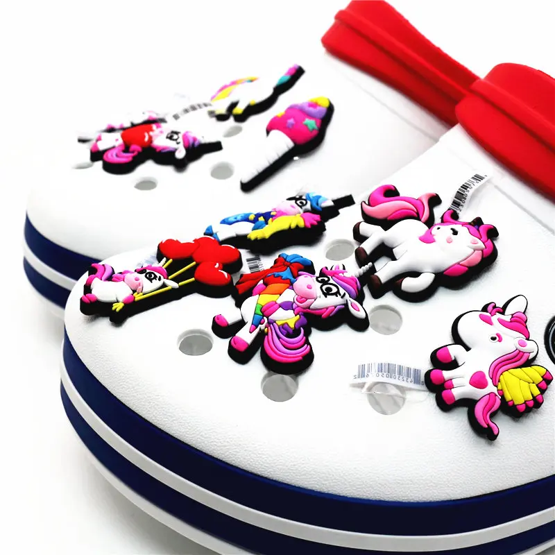 1pcs High Imitation Shoe Decorations Unicorn/Rainbow Horse/Pegasus PVC Shoe Buckles Charm Accessory fit Bracelets Croc JIBZ Kids
