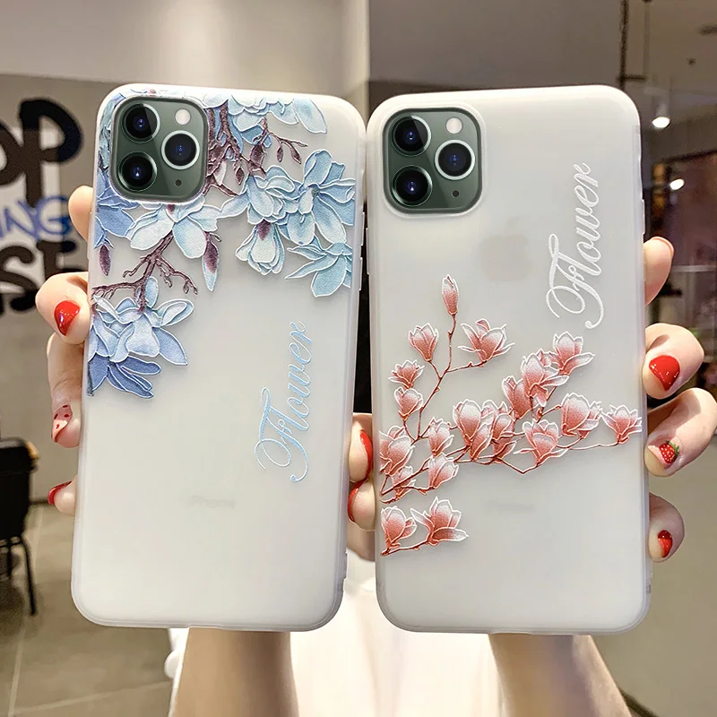 Мягкий ТПУ чехол для iphone 11 Pro Max Cae XR X Xs max 6 6s 7 8 plus Рельефный цветочный силиконовый