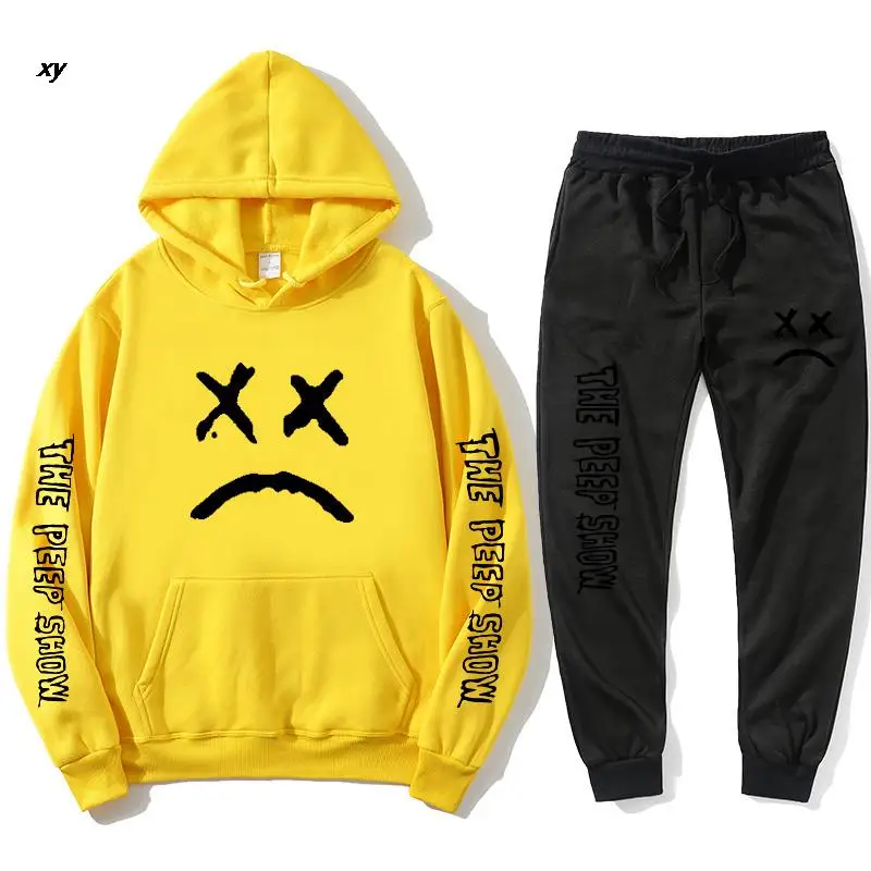 

2020 new crying face hot print Hoodie + sports pants autumn men's street casual fashion Hoodie track and field jogging Sweatshir