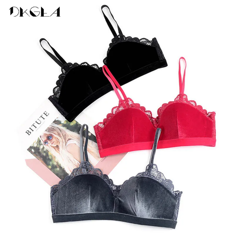 New Velvet Bras Lace Lingerie Set Blue Thin Cotton Brassiere Women Underwear Set Wire Free Embroidery Sexy Bra Panties Sets