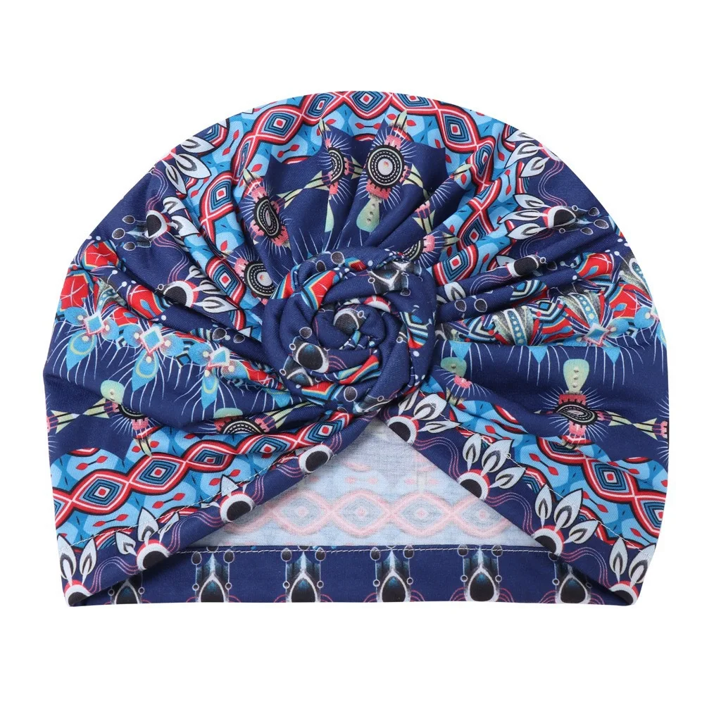 

Ethnic Chain Printed Big Flower Headscarf Bonnet Women Turban Hat Turbante Femme Musulman India Hat Islamic Head Wrap Turban